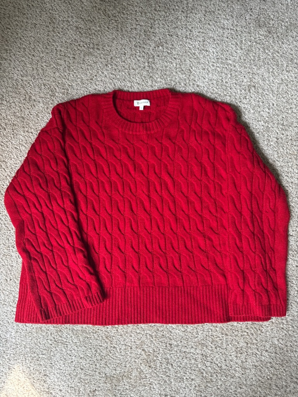 LILYSILK 100% Merino Wool Cable Knit Crewneck Sweater Red Size M - Picture 2 of 3